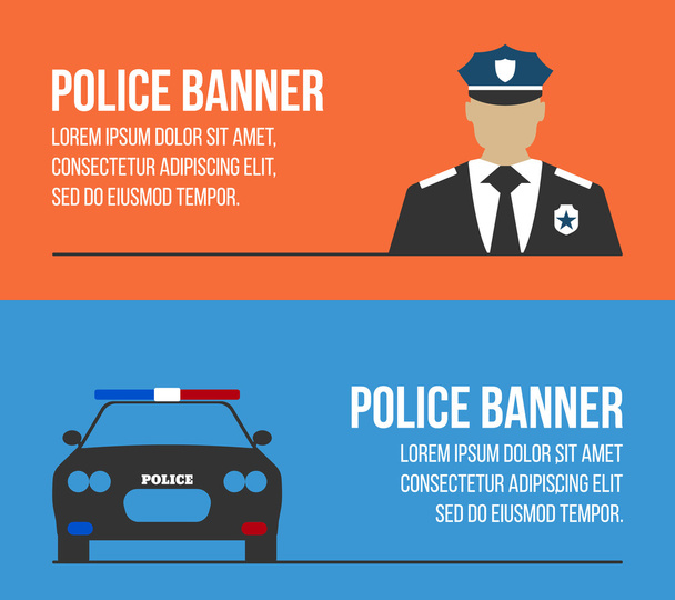 Polis logo ve afiş. Polis ekipman simgeler unsurları. Korumak ve hizmet etmek etiket. Vektör çizim - Vektör, Görsel