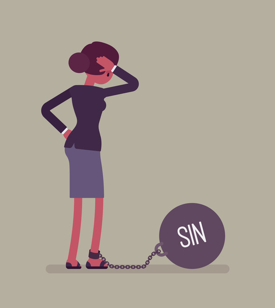 Mujer de negocios encadenada con un peso gigante metall Sin
 - Vector, imagen