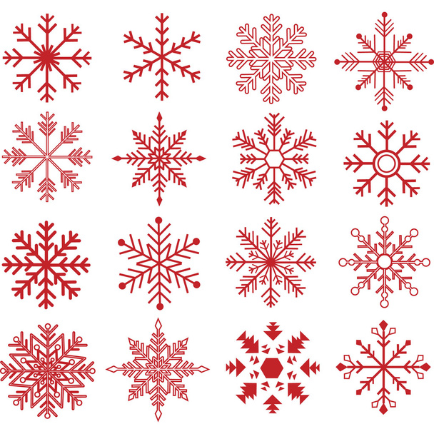 Rode sneeuwvlokken silhouet set - Vector, afbeelding