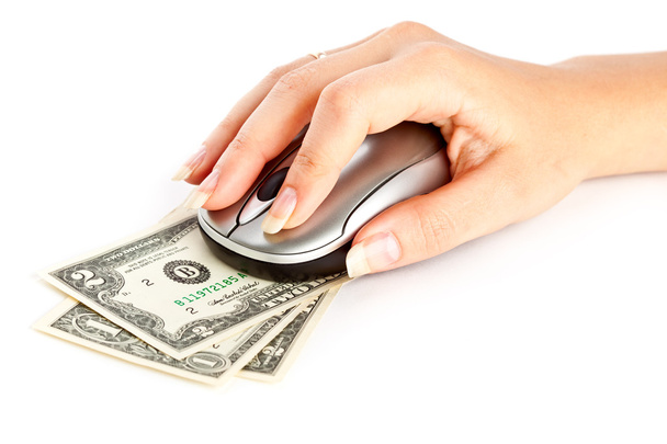 Computer mouse on dollars - Zdjęcie, obraz