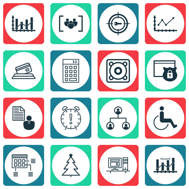 Set Of 16 Universal Editable Icons. Can Be Used For Web, Mobile And App Design. Includes Icons Such As Keyword Optimisation, Investment, Changes Graph And More. - Vector, Image