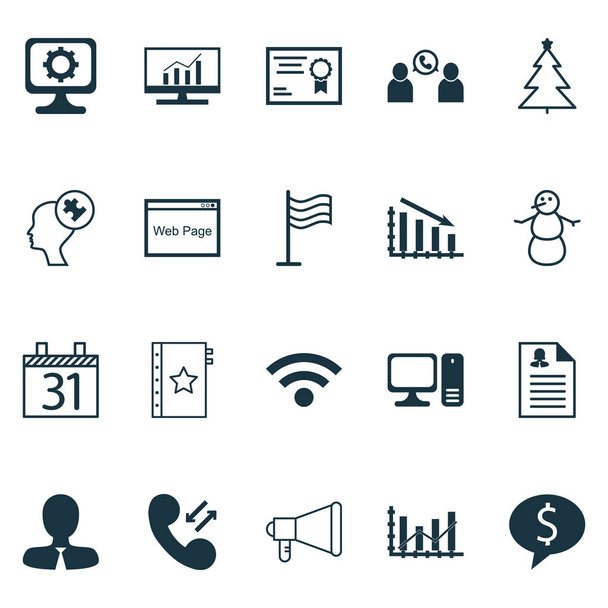 Set Of 20 Universal Editable Icons. Can Be Used For Web, Mobile And App Design. Includes Icons Such As Raise Diagram, Website, Business Deal And More. - Vector, Image