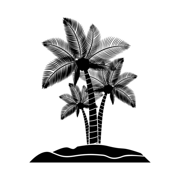 black silhouette island with palm trees - Vector, Image