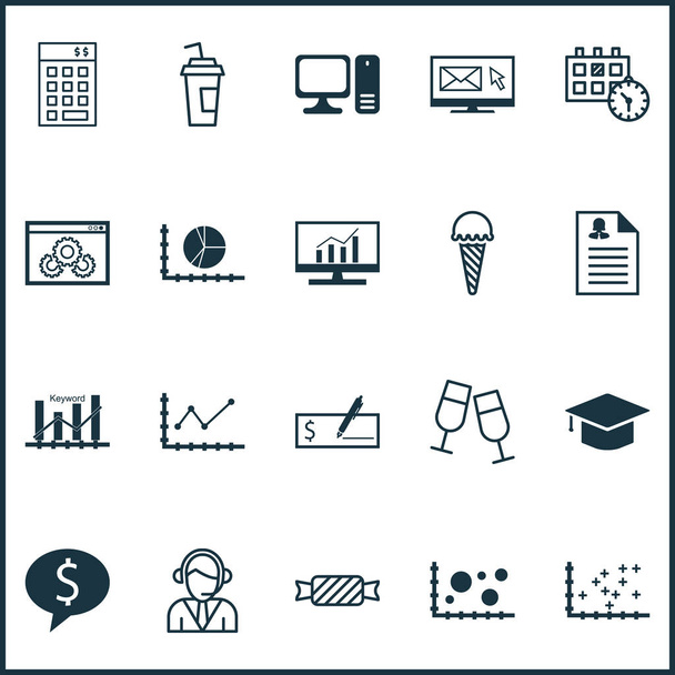 Conjunto de 20 iconos editables universales. Puede ser utilizado para el diseño web, móvil y de aplicaciones. Incluye iconos como el boletín de noticias, el gráfico de cambios, la comida congelada y más
. - Vector, imagen