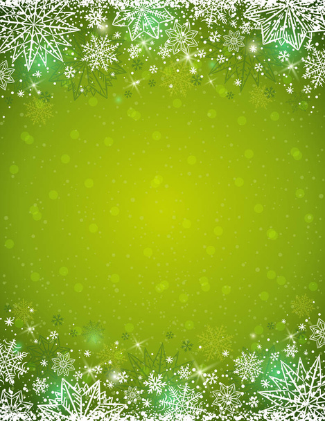 Green background with  frame of snowflakes and stars,  vector  - Vektor, obrázek