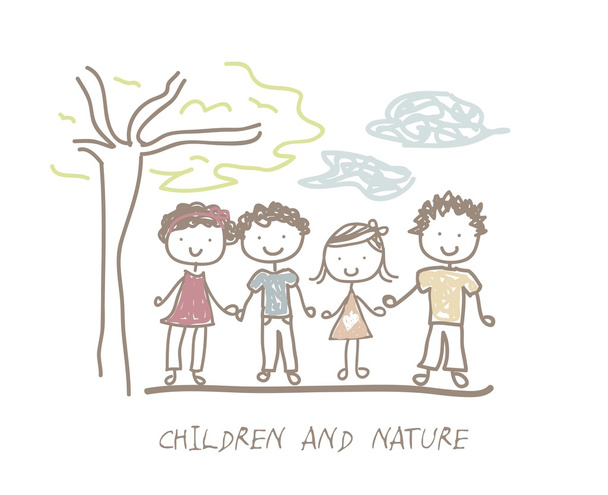Niños y naturaleza
 - Vector, imagen