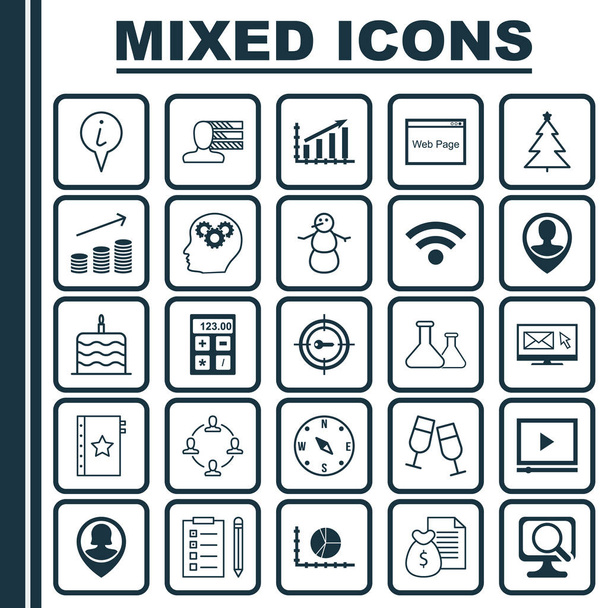 Sor 25 univerzális szerkeszthető ikonok. Lehet használni a Web, mobil és App Design. Magában foglalja a ikonok, mint például a jelentés, a kémiai, a személyes készségek, és több. - Vektor, kép