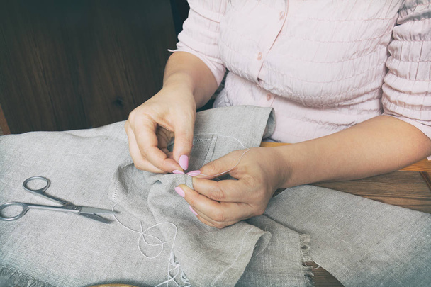 Woman hands doing openwork embroidery - Photo, Image