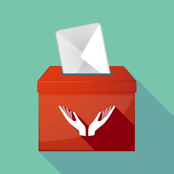 Long shadow ballot box with  two hands offering - Vector, Image