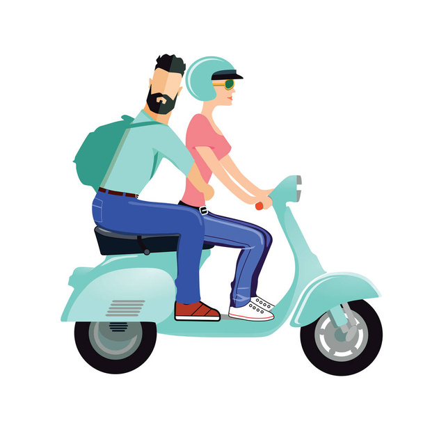 Мужчина и женщина едут на скутере
 - Вектор,изображение