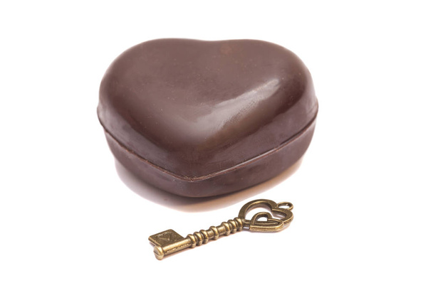 vintage key and heart isolated - Photo, Image