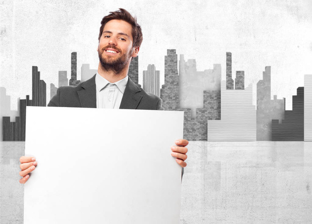happy businessman with banner - Foto, afbeelding