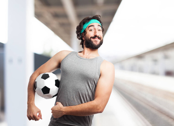 happy sport man with soccer ball - Foto, imagen