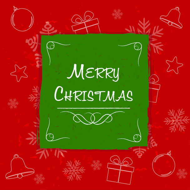 merry christmas in green frame, greeting card, vector - Vector, Image