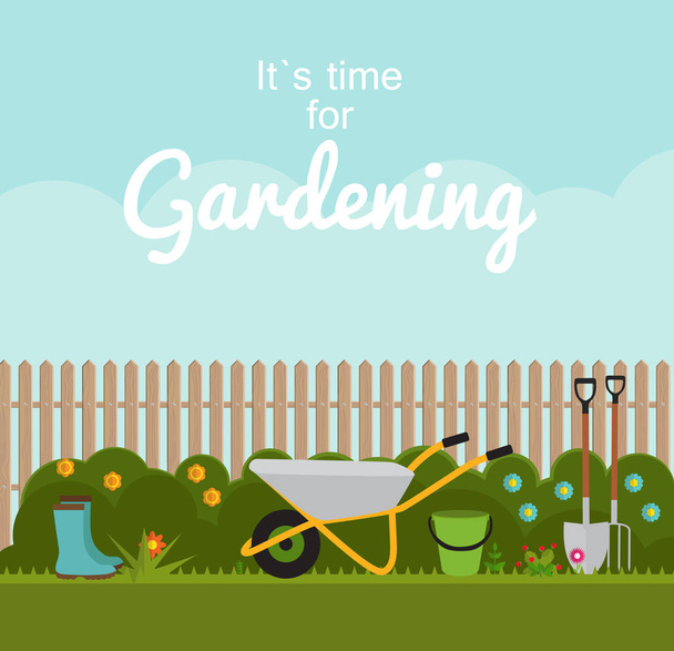 Jardinage fond plat Illustration vectorielle. Outils de jardin, Fen
 - Vecteur, image