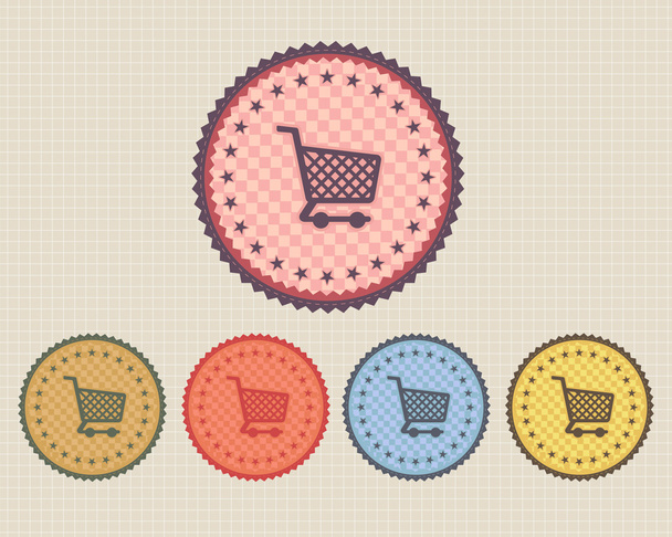 Vector Vintage Sticker Basket Icon Button and multicolored - ベクター画像