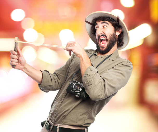 crazy explorer man with slingshot - Fotografie, Obrázek
