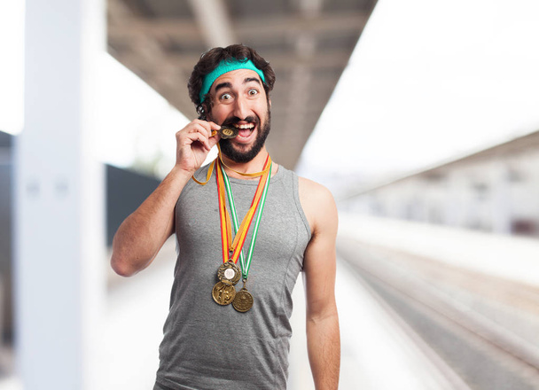 happy sport man with medal - Φωτογραφία, εικόνα