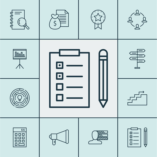 Set Of Project Management Icons On Innovation, Collaboration And Presentation Topics. Editable Vector Illustration. Includes Statistic, Goal, Fork And More Vector Icons. - Вектор, зображення
