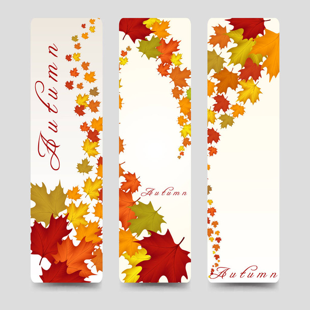 Bookmarks with colorful autumn maple leaves - Vector, Imagen