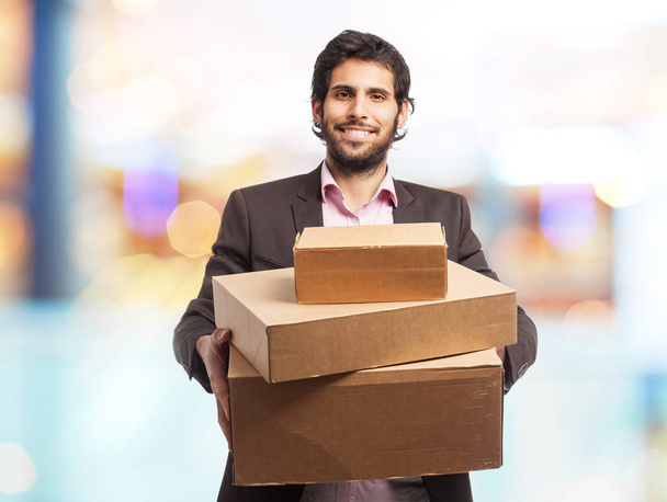 indian businessman with cardboard boxes - Фото, зображення
