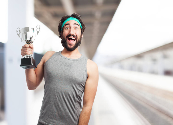 happy sport man with sport cup - Photo, image