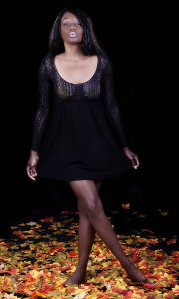 Attractive African American Woman Standing In Nightie - Foto, imagen