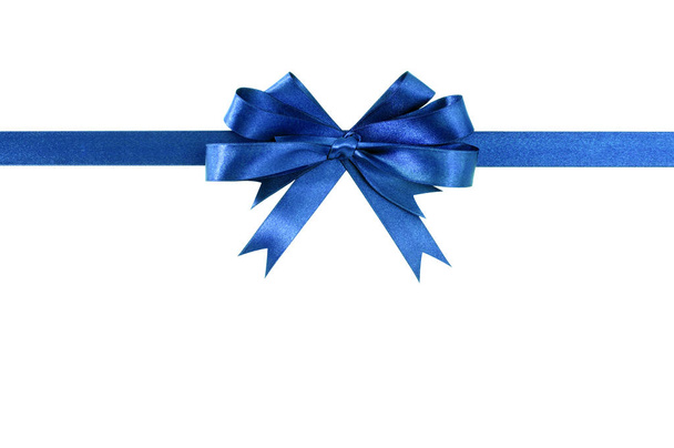 Синій бант подарункова стрічка пряма горизонтальна
 - Фото, зображення