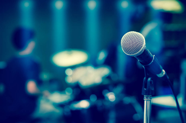 microphone on musician blurred background - Фото, изображение