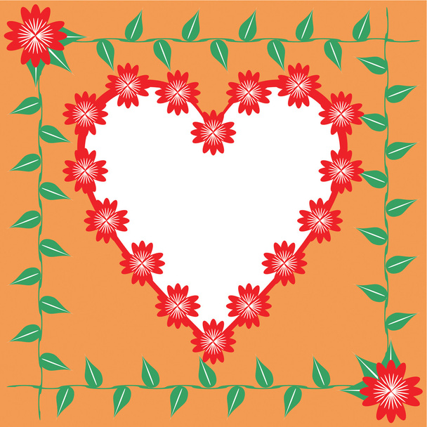 Frame with heart and flowers - Vector, afbeelding