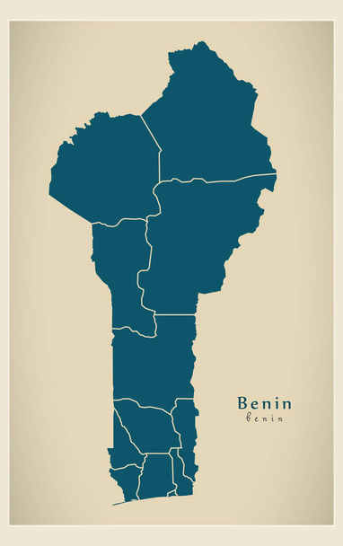 Современная карта - Бенин с департаментами BJ
 - Вектор,изображение