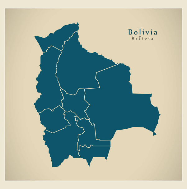 Mapa Moderno - Bolivia con departamentos BO
 - Vector, imagen