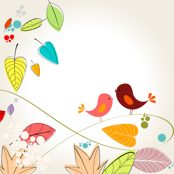 Барвисте осіннє листя та ілюстрація птахів
 - Вектор, зображення