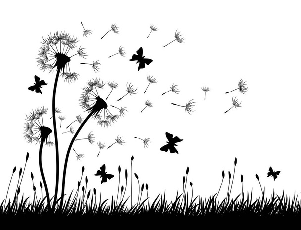 Dandelions with butterflies. - Vector, Image