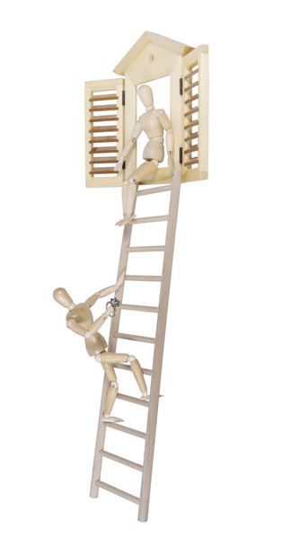 Proposal Climbing on Ladder with Diamond Ring - Foto, Imagen