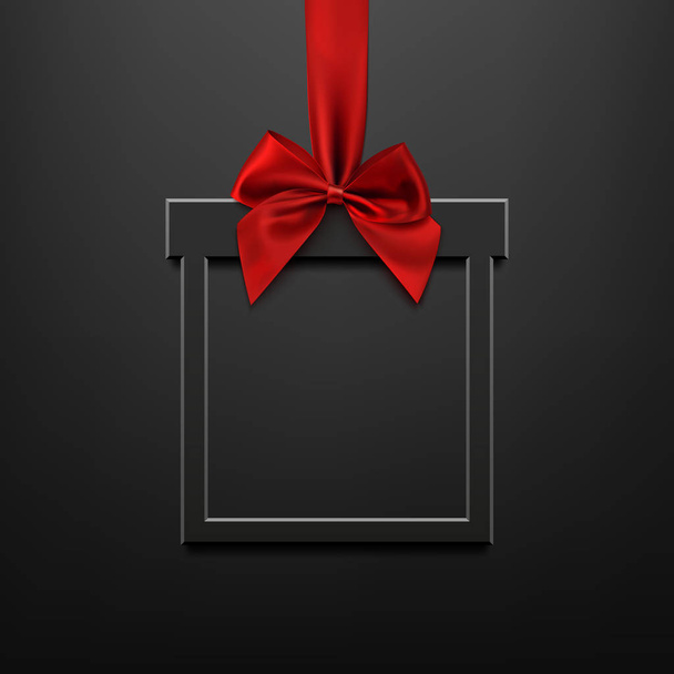 Blank, black, square banner in form of Christmas gift. - Vetor, Imagem