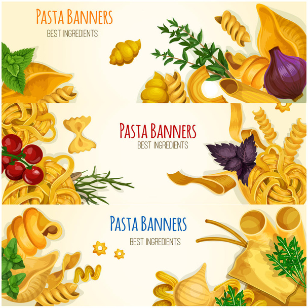 Pasta banners met het koken van ingrediënten - Vector, afbeelding