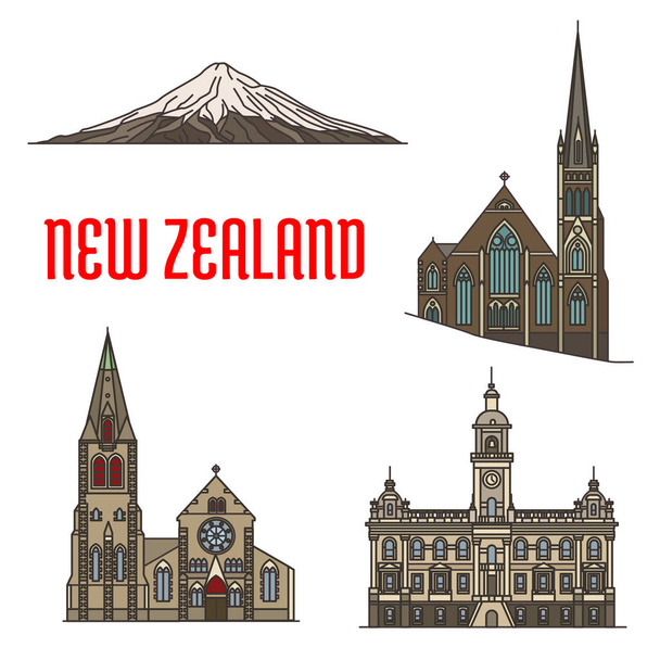 Atrações turísticas e marcos da Nova Zelândia
 - Vetor, Imagem