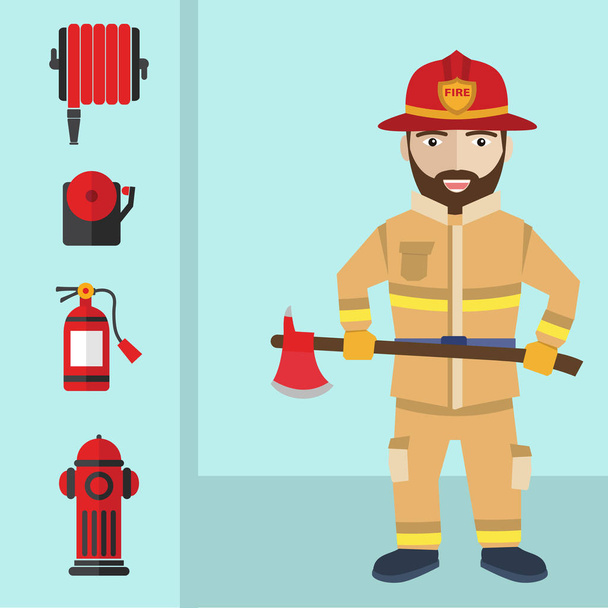 Firefighter and icons set  - Vector, Image