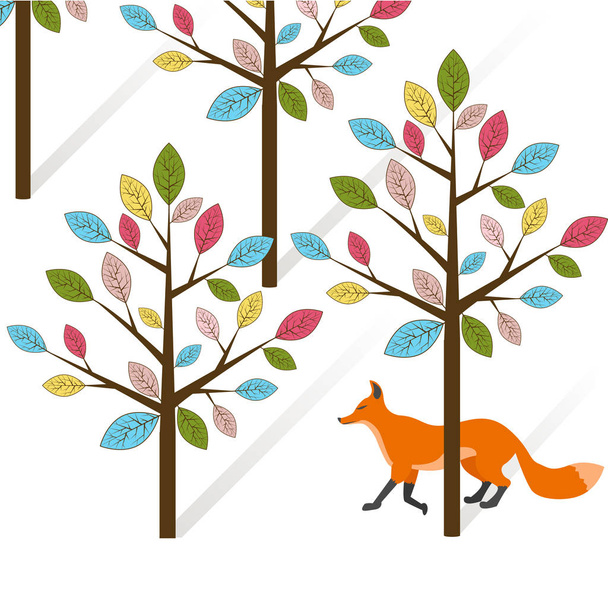 red fox walks in the woods  - Vecteur, image
