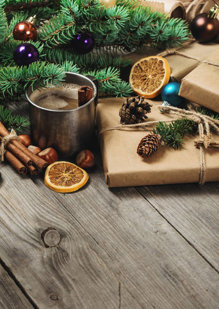 Christmas gifts on wooden table with copy space - Fotografie, Obrázek