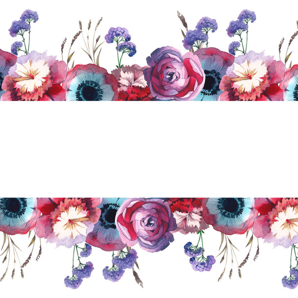 Wildflower rose flower frame in a watercolor style isolated. - Фото, изображение