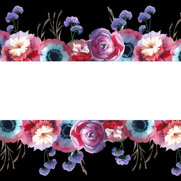Wildflower rose flower frame in a watercolor style isolated. - Foto, Imagem