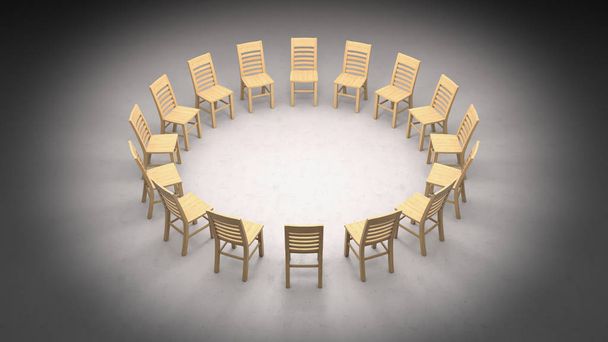 Tableau circulaire de chaises simples en bois
 - Photo, image