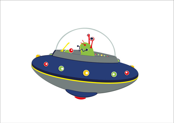 zielony cudzoziemca na statek kosmiczny, ilustrowane - Wektor, obraz