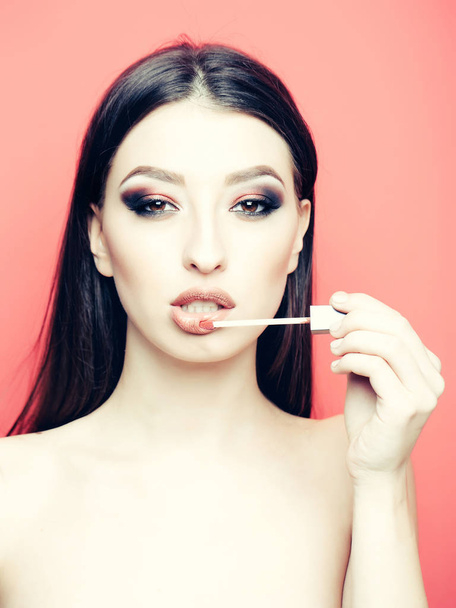 sexy woman with beige lipstick - Valokuva, kuva