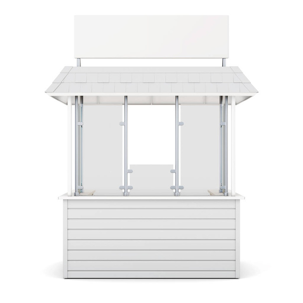 Beyaz bir arka plan üzerinde izole kiosk. 3D render - Fotoğraf, Görsel