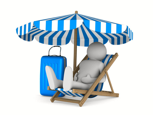 Man on deckchair and luggage on white background. Isolated 3D im - Foto, Imagen
