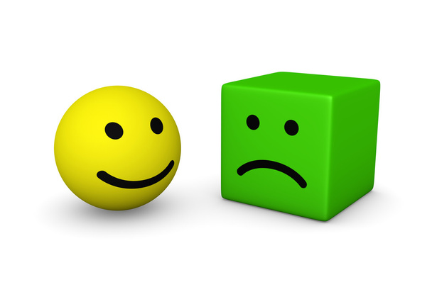 Щасливий смайлик м'яч і сумний смайлик кубик
 - Фото, зображення