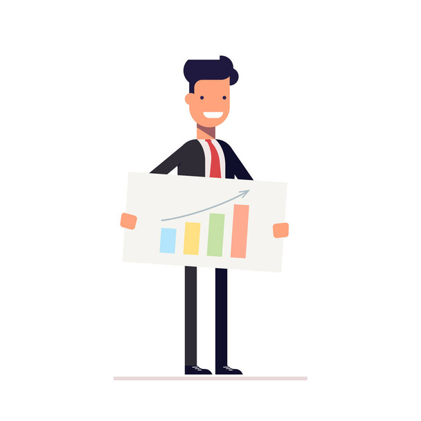 Businessman or manager with the schedule in the hands of a presentation. Man demonstrates the best strategy. Vector, illustration EPS10. - Vector, Image
